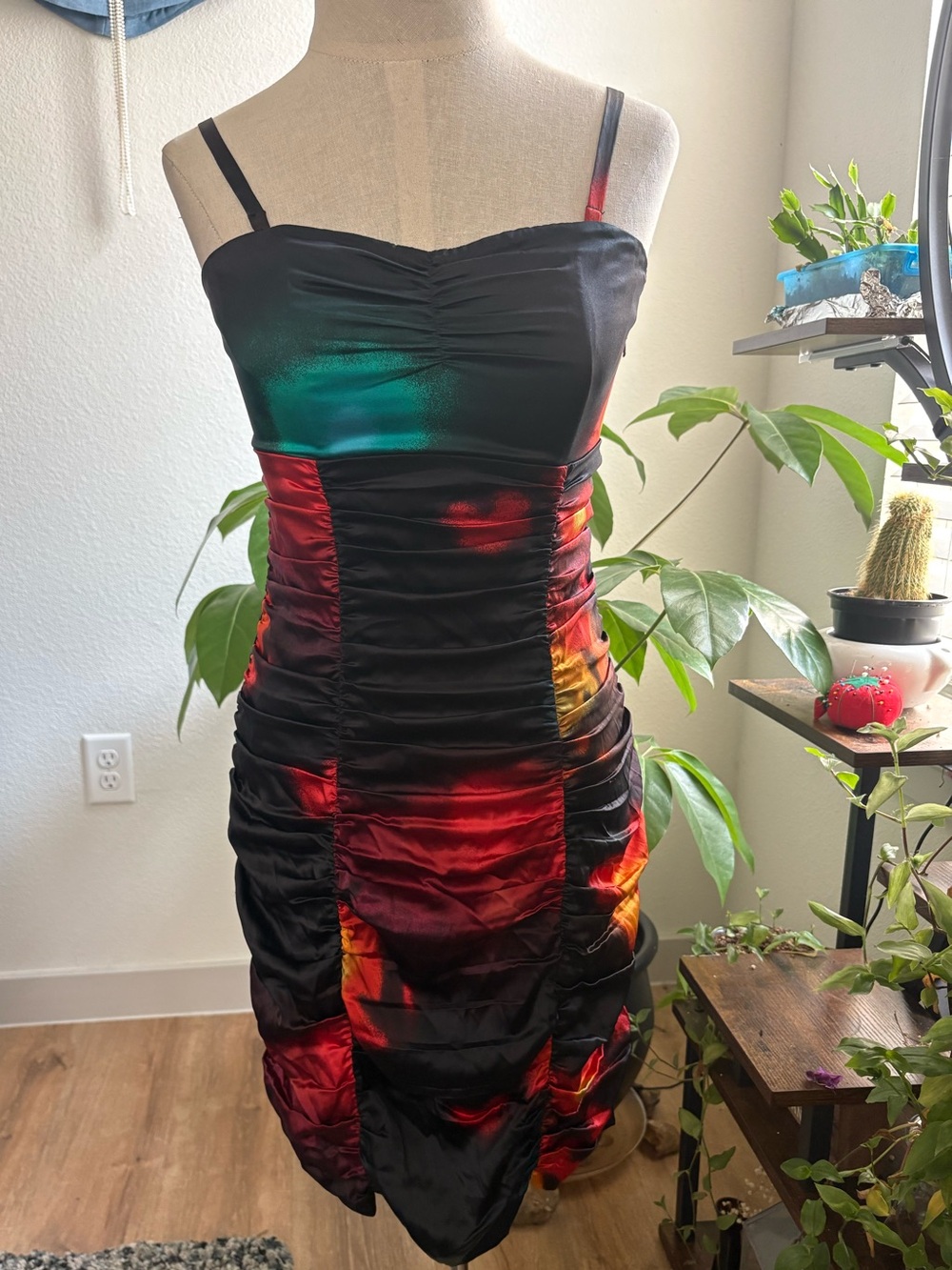 Express Black Mini Dress w/ Multicolored Satin Accents 93% SILK